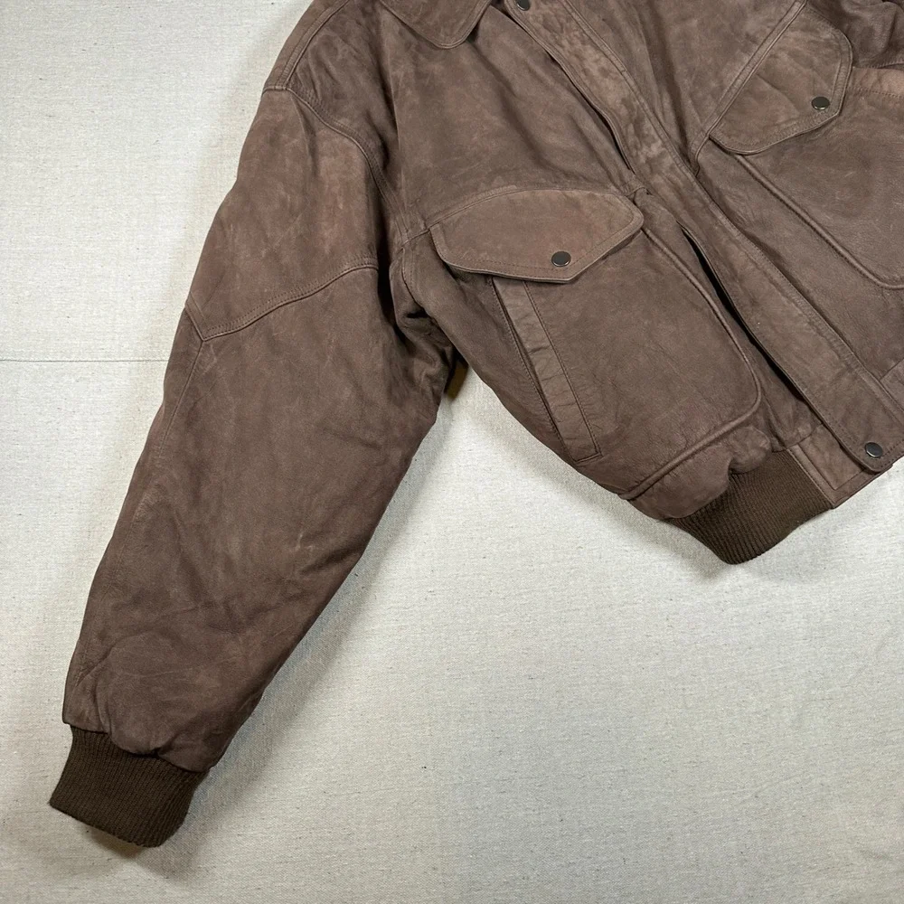 Ash Creek Trading Mens XL‎ Brown Genuine Leather Bomber Flight Jacket Vintage